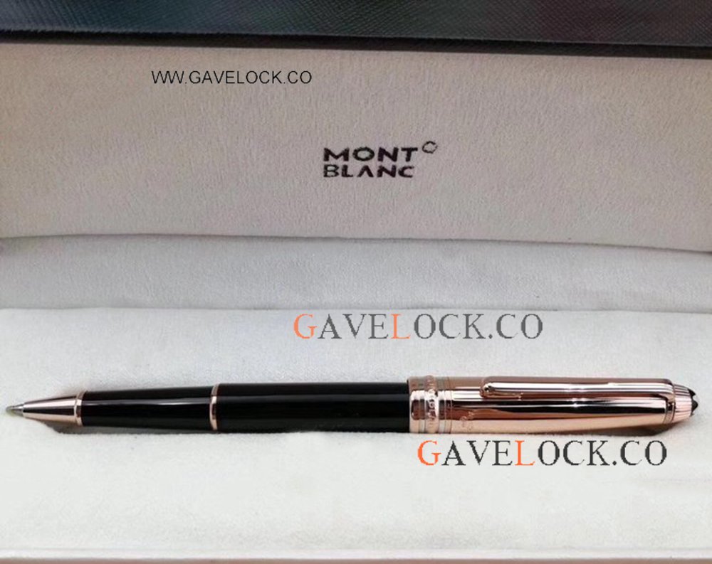Black & Rose Gold Montblanc Pen Meisterstuck Rollerball Pen On Sale